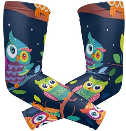 WDdZzyy Lot de 2 manchons de compression pour haut du bras - Peint à la main - Protection UV - Pour chauffeur, jardin, bureau, M, Groupe de chouettes peint à la main, 1 size-M