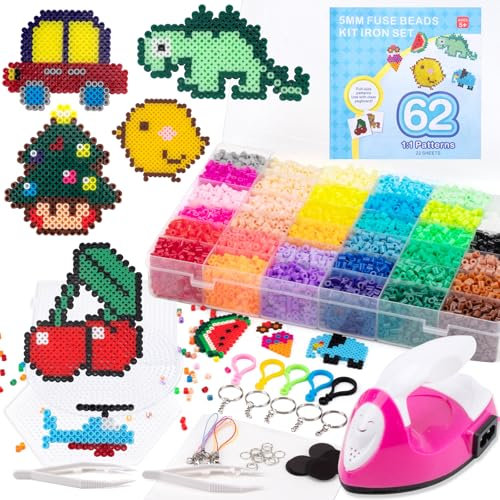 JelyArt Kit Perles à Repasser 12000 Pièces 36 Couleurs 5MM avec Mini-Fer à Repasser, Plaques à Perles, Papier de Repassage, Modèles, Set Perles pour Enfants Cadeau Anniversaire DIY Garçons Filles