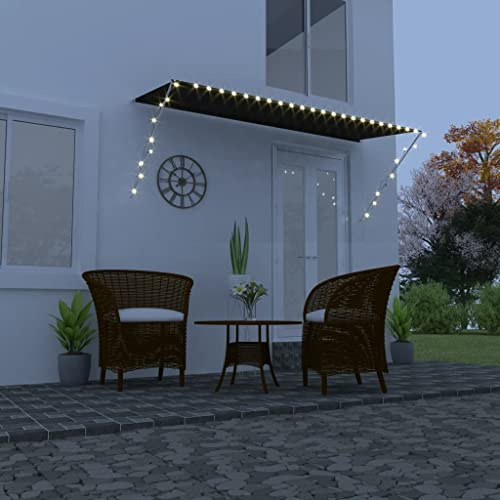 QJBSAVVA Einziehbare Markise mit LED-Beleuchtung 350 x 150 cm Anthrazit UV- und wasserbeständig für Terrasse Balkon und Garten
