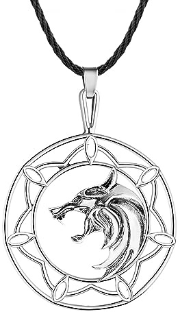 IOETSEUT Halskette männer Halskette Damen Punk Witcher Medaillon Geralt Von Riva Wolf Kopf Anhänger Halskette Für Männer Frauen Slawische Wikinger Lotus Blume Amulett Schmuck Geschenke