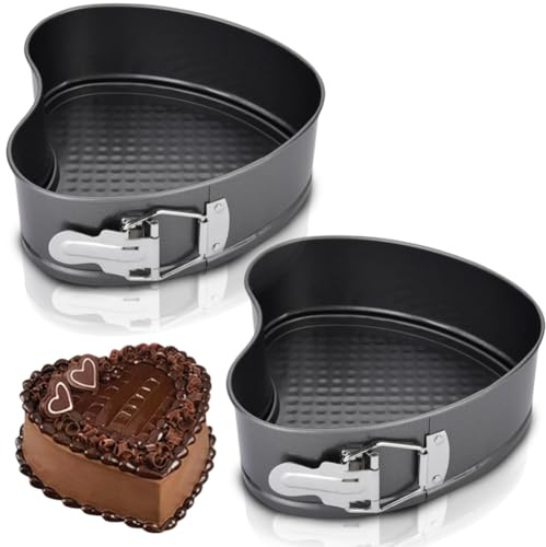 Penbinmall 2 stampi da forno a forma di cuore, 18 cm, con rivestimento antiaderente, con fondo piatto, piccoli stampi per dolci con fondo piatto per torte, colore nero