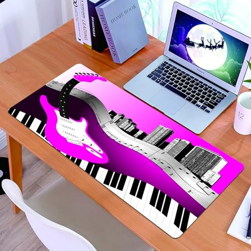 KDWJS Gaming Mauspad XXL 90x40cm Mousepad Groß Vernähte Kanten Anti-Rutsch für PC,Musik Bassgitarre Keyboard Urban Rock Hintergrund Rhythmus der Stadt,Laptop Verbessert Präzision und Geschwindigkeit