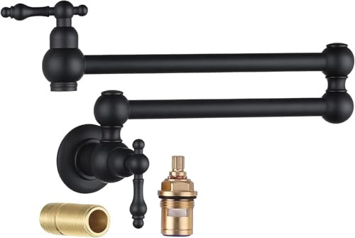 XCHSXYL Grifo de Cocina Industrial de Pared con rociador extraíble - Latón Macizo, Acabado Negro Mate (Negro Mate B)