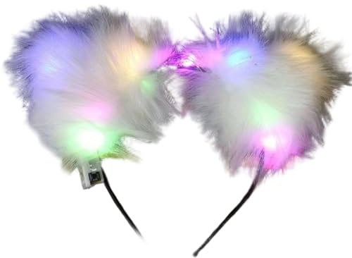 Bandeau oreilles de chat lumineux à LED, cerceaux à cheveux en fourrure brillante pour fêtes, festivals pour femmes et filles (coloré)