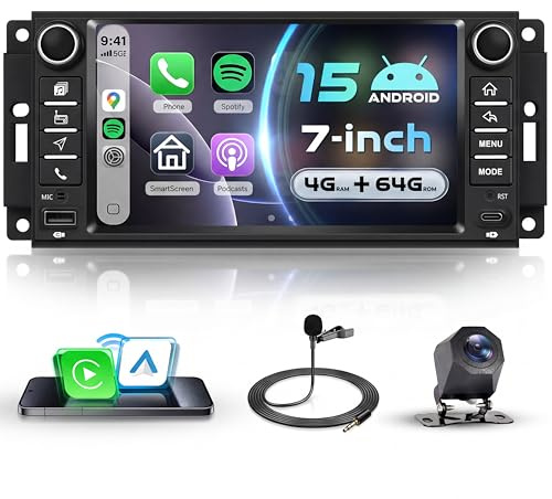 VECHTEL 4G+64G Autoradio Android 15 für Jeep Wrangler Grand Cherokee Compass Patriot/Dodge Caliber Nitro/Chrysler Sebring, 7'' IPS Touchscreen mit Carplay Android Auto GPS WiFi Typ-C Bluetooth FM RDS
