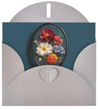 LLKGOT Grußkarte mit Blumen auf Badmintonschläger – Premium-Perlglanz-Papier, doppelseitiges Perlglanz-Design