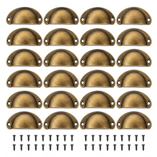 JiangZShangM 20PCS Vintage Shell Cup Pull Handles 67mm, Shell Cup Handles, Antique Bronze Cupboard Handles, Half-Moon Design Handles for Chest of Drawers, Cabinet Doors, and Furniture