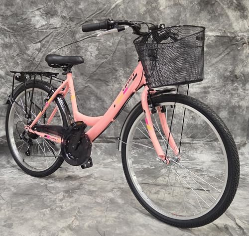 Generisch 24 Zoll Damencityrad SAFIRO 21-Gang Kettenschaltung, Gepäckträger und Korb NEU 2408-Rosa Bitte BEACHTEN AB 135 cm KÖPERGRÖSSE GEEIGNET !!!!!!!