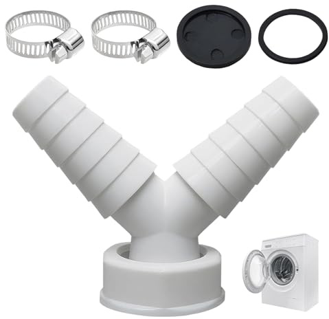 Washing Machine Waste Splitter Pipe Connector Y with 2pcs Hose Clamp, Hose Connector Dishwasher Waste Drain Splitter, 3-Way Y Dishwasher Adapter 19-24 Mm Double Connection Pipe Thread Easy Install