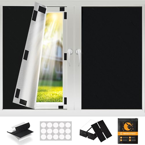 Fenster Verdunkelung 200x145cm - Dachfenster Verdunkelung mit Klettband,100% Lichtblockierende Verdunklungsfolie für Fenster,420D Verdunklungsrollo Ohne Bohren,Sonnenschutz und Verdunklungsstoff