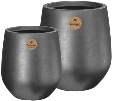 Vyveo - Blumentopf Amari - 2er-Set - Silber metallic - Blumentopf für den Innen- und Außeneinsatz - Übertopf - Pflanztopf - Pflanzgefäß