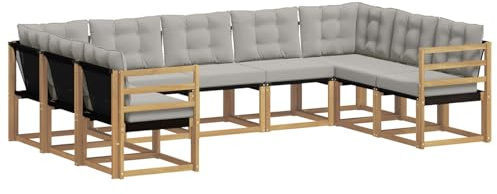 vidaXL Outdoor-Sofagarnitur mit Kissen 9 pcs Weiß und Hellgrau, Garten, modernes Outdoor-Sofa-Set, wetterfestes Ensemble, Bequeme Terrassenlounge, vielseitige Sitzgruppe