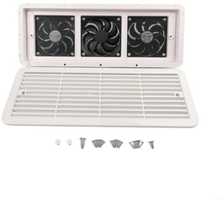 Gettimore Triple Fan RV Refrigerator Vent, 12V Powered Side Mount Exhaust with Mesh Grille, Quiet Air Circulation Camper Kitchen Shower
