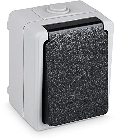 HEITECH Aufputzsteckdose für Feuchtraum IP44 - Neues Modell - 1fach Aufputz Schutzkontakt Steckdose AP mit Klappdeckel - Schutzkontaktsteckdose 250V 16A 2 polig