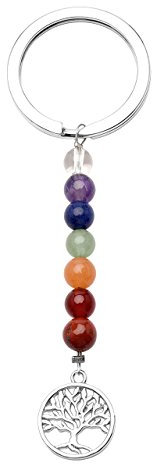 JSDDE Schlüsselbund Natürlich Edelstein Lebensbaum Schlüsselanhänger 7 Chakra Anhänger Schlüsselring Keychain Schmuck