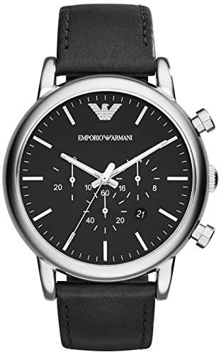 EMPORIO ARMANI Orologio Uomo, movimento cronografo, cassa in acciaio 46 mm con cinturino in pelle, AR1828