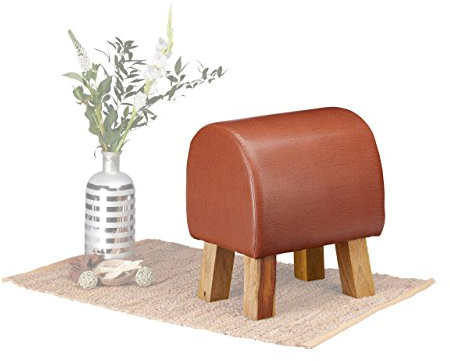 Native Home Turnbock Hocker, Echtleder, Mango-Holz, gepolstert, Handarbeit, Sitzhocker, HxBxT: 47 x 40 x 30 cm, braun