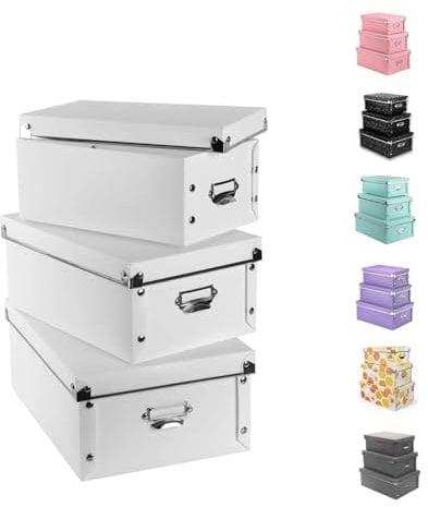 XUCHUN Decorative Storage Box with Lids,Set of 3 Waterproof Foldable Plastic Box Multiple Sizes for Socks/Office(White)
