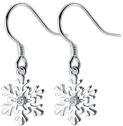 Schneeflocken Ohrringe für Damen Mädchen - Sterling Silber 925 Tropfen Zirkonia Weihnachts Ohrringe - Hake Creolen Ohrschmuck