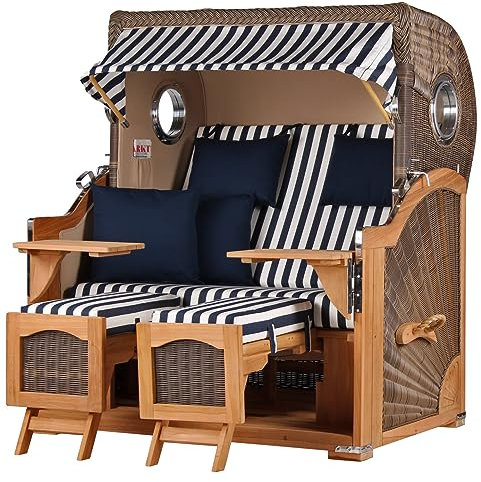 bene living Strandkorb Ammersee Grande XL Teak Bullauge - PE grau - Modell 518-2,5-Sitzer inkl. Liftersystem