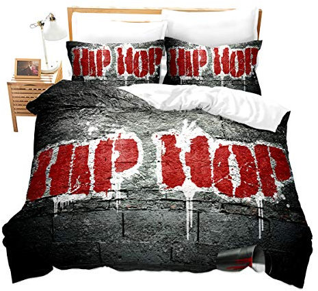 Loussiesd Straße Graffiti Bettwäsche Set 155x220cm + 80x80cm Einzelbett Hiphop Stil Bunt Art Design Bettbezug Persönlichkeit Betten Set mit Kissenbezug,Reißverschluss