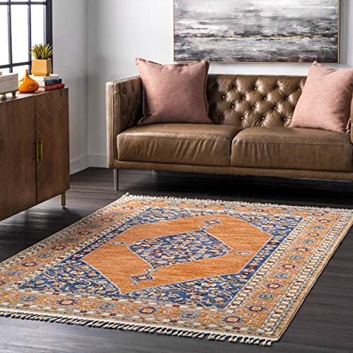 nuLOOM Halley Teppichläufer mit floralem Medaillon, 60 x 180 cm, Rostfarben, rechteckig