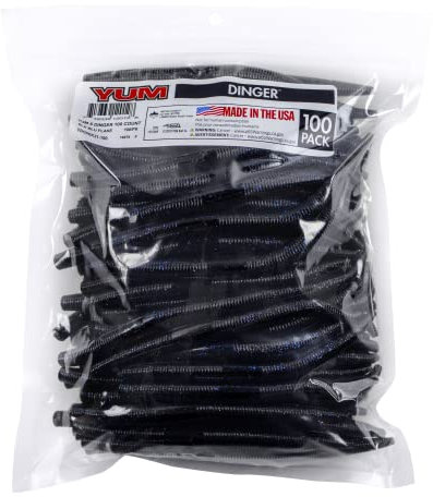 Yum Dinger Classic Worm Allzweckköder für Barsch, weicher Kunststoff, 100er-Packung, Schwarz-Blaue Flocke, 12,7 cm