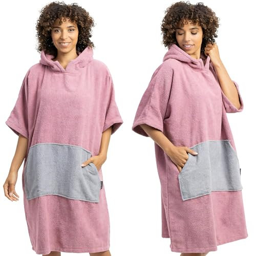 HOMELEVEL Badeponcho Damen und Herren - Surf Poncho aus 100% Baumwolle - Tuch für Erwachsene - Unisex Bademantel - Badetuch mit Kapuze