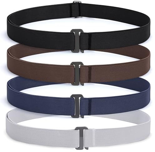 JasGood 4 Stück Unsichtbare Damen Stretch Gürtel No Show Elastic Einstellbare Web Gürtel Mit Flacher Schnalle Für Jeans Hosen Kleider,Schwarz/Kaffee/Blau/Grau,110cm(Passt Taillenumfang 55cm-110cm)