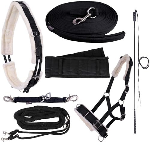 NETPROSHOP Longieren Zubehör Farbe Schwarz Wählen Sie: Zaum, Longe, Pad oder Gurt usw., Auswahl:Kappzaum, Groesse:Pony