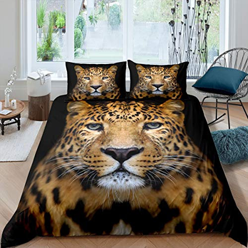 Loussiesd Leopard Bettbezug Set Geparden Drucken Bettwäsche Set 135x200cm Wild Animal Theme Betten Set für Jungen Mädchen Kinder Erwachsene Safari Wildlife Stil Mit 1 Kissenbezug