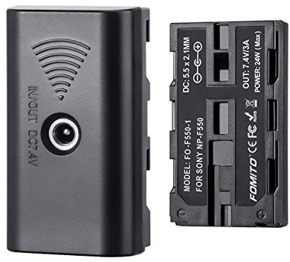 Fomito NP-F Attrappe Akku mit DC 7,4 V Stromkabel für NP-F970 F750 F550 zu Kamera Monitor Neewer F100 FEELWORLD FW568, LED-Videoleuchte CN160 CN216 YN300 II YN-600 W260