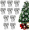 BTGGG 10 Pieces Bows for Presents Christmas Bows Xmas Tree Ornaments Glitter Bowknot Ribbon Christmas Decorations for Presents Box, Party, 25 * 20CM (Sliver)