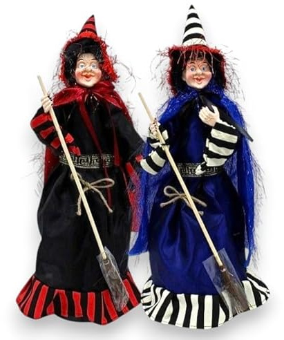 Aurora Store Statua Bambola Pupazzo Befana con Vestito a Righe, Mantello e Scopa 40 cm Decorazione epifania Natale