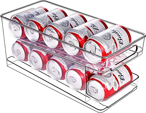 BingoHive Rollen Kühlschrank Organizer Dosenspender Dosenhalter für Getränke Bier Sprudel Soda Stauraum 10 Dosen in Standardgröße 330ML BPA Frei, aus Kunststoff, Transparent