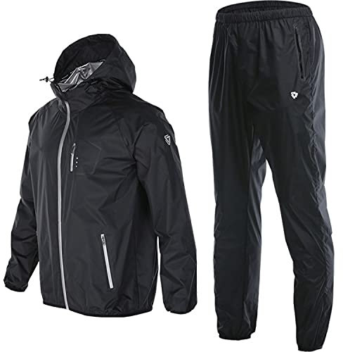 scosao Tuta Sauna Dimagrante Uomo Maglia Sudorazione, Maglietta per Sudare Sportiva Palestra Brucia Grassi Giacca da Ginnastica & Pantaloni Snellenti per Boxe in Palestra,Black Tops And Pants,XL