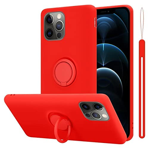 Cadorabo Hülle kompatibel mit Apple iPhone 12 12 PRO Schutzhülle TPU Silikon Case Liquid Design mit Ring Slim Kratzfest Liquidsilikon Microfaser Case Hülle für iPhone 12 12 PRO in Rot