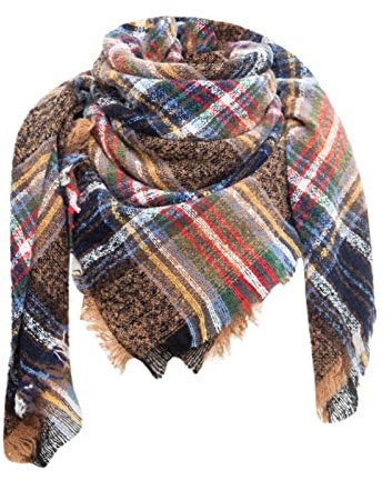 Damen Schal Kariert übergroßer Dicker Dreieckstuch Groß Schal-Tuch Deckenschal Herbstschal Winterschal Karo Tartan Streifen Plaid Muster XXL Oversized Fransen Poncho