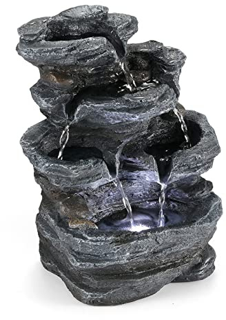 WICHEMI Indoor Water Fountain Tabletop Fountain Stacked Rock w/LED Light