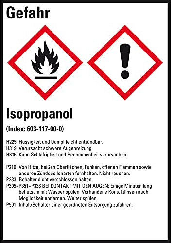 Aufkleber I Gefahrstoffetikett Isopropanol, GefStoffV/GHS/CLP, Folie, 52x74mm, 10/Bogen