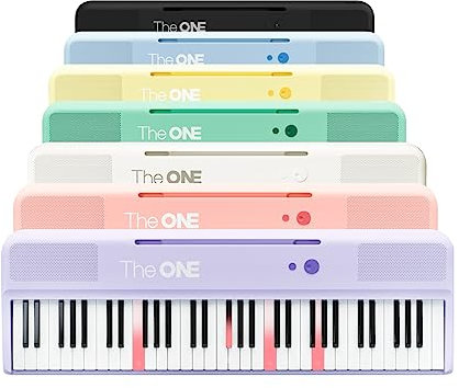 The ONE Smart Keyboard COLOR 61 tasti e-iano, tastiera portatile per principianti, 256 toni sonori, 64 polifonia, luci LED integrate e app gratuite (bianco)