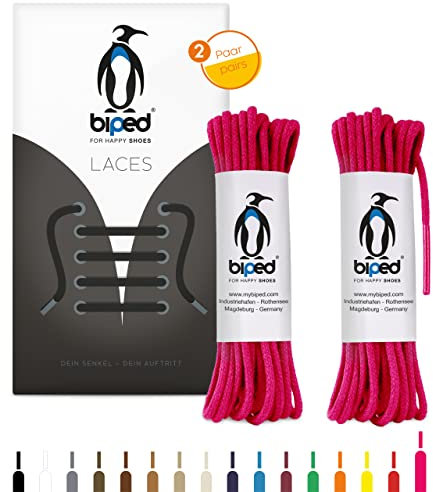 biped LACES 2 paires de lacets ronds en coton ø 2 mm fin - lacets ronds premium pour chaussures et bottes en cuir - indéchirables et lavables - made in EU z2900(rose,90 cm)