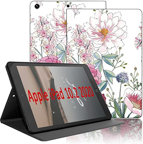 Yoedge Coque pour Tablette iPad 10,2(iPad 9ème/8ème/7ème Génération), Étui de Protection Case Cuir PU Housse Fine et Légère Smart Cover avec Fonction Support pour iPad 10.2 2021/2020/2019, Fleur 2