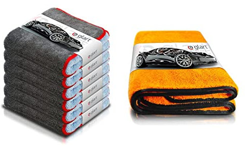 Glart 471PP6 6er Set Mikrofasertücher, 60x40 cm & 44WG Watergate super saugfähiges Auto Mikrofasertuch-Trockentuch, 60x90 cm, orange, 1 St. Microfasertuch f. Autopflege
