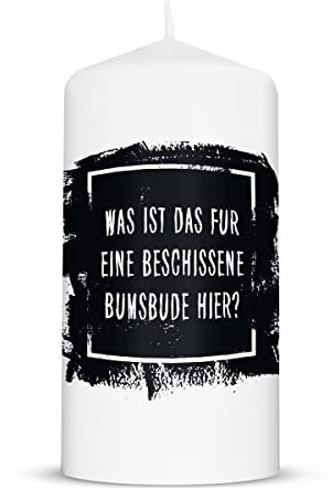 GRAVURZEILE Bedruckte Kleine Kerze - Lustiger Spruch Bumsbude - Witziges Freches Geschenk für Freund Freundin zum Geburtstag Valentinstag - Stumpenkerze Weiß 120/57 mm - Farbe: Schwarz
