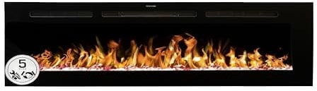 Mystflame Galaxy 72 Pro - Chimenea Eléctrica de Pared con Wi-Fi, Comandos de Voz de Alexa y Google Home, 13 Colores de Llama y Luz Inferior, Troncos y Cristales, Termostato 750/1500W, Pantalla Táctil