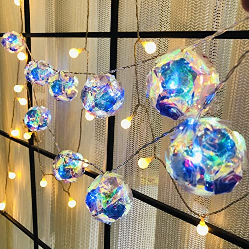 Riaxuebiy 1.8M 10LED Globus Disko Spiegel Rose Ball Batteriebetriebene Lichterketten für Halloween Weihnachten Geburtstag Party Hochzeit Dekoration (Violett)