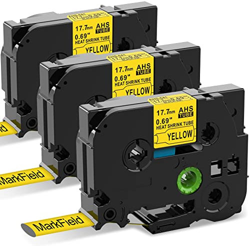 3x MarField HSe-641 17.7mm Schrumpfschlauch Schriftband Kompatibel mit Brother P-touch HS HSe641 Heat Shrink Tube Bänder Schwarz auf Gelb Etikettenband für PT-E300/VP E550W/WVP P750WVP E800W