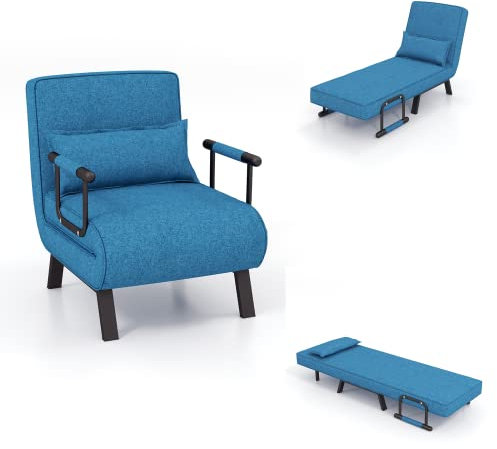 LIFEZEAL Schlafsofa klappbar, Multifunktionaler Schlafsessel mit 5-Fach Verstellbarer Rückenlehne, Schlafsofa Loungesofa mit Kissen, Sofa für kleine Häuser, Wohnung, Büro, bis 150kg (Blau)