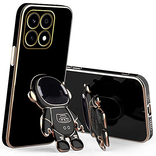 Wousunly für Honor X8A Hülle Silikon Stoßfeste TPU | Handyhülle Honor X8A Ultra mit Ständer Astronaut 3D Case | Schutzhülle für Honor X8A Galvanisierte Karikatur Dünn Kratzfest (Schwarz)